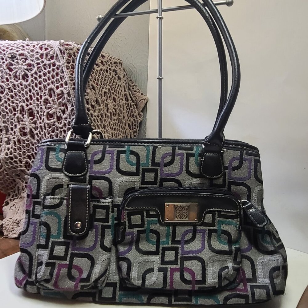 Y2K Geometric Pattern Hand Shoulder Bag Grey Black Pink Purple Turquoise